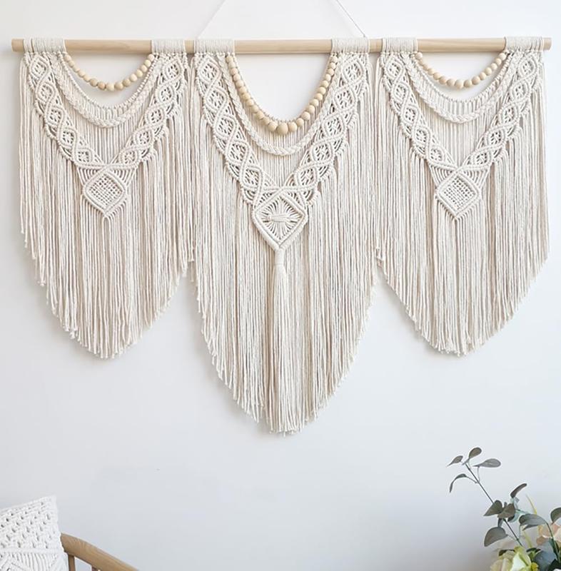 Macrame Wall Hanging Large- Boho Wall Decor- large wall art- Wall Decor Living Room- Macrame Tapestry Boho Decor for Bedroom (Wooden Bead)