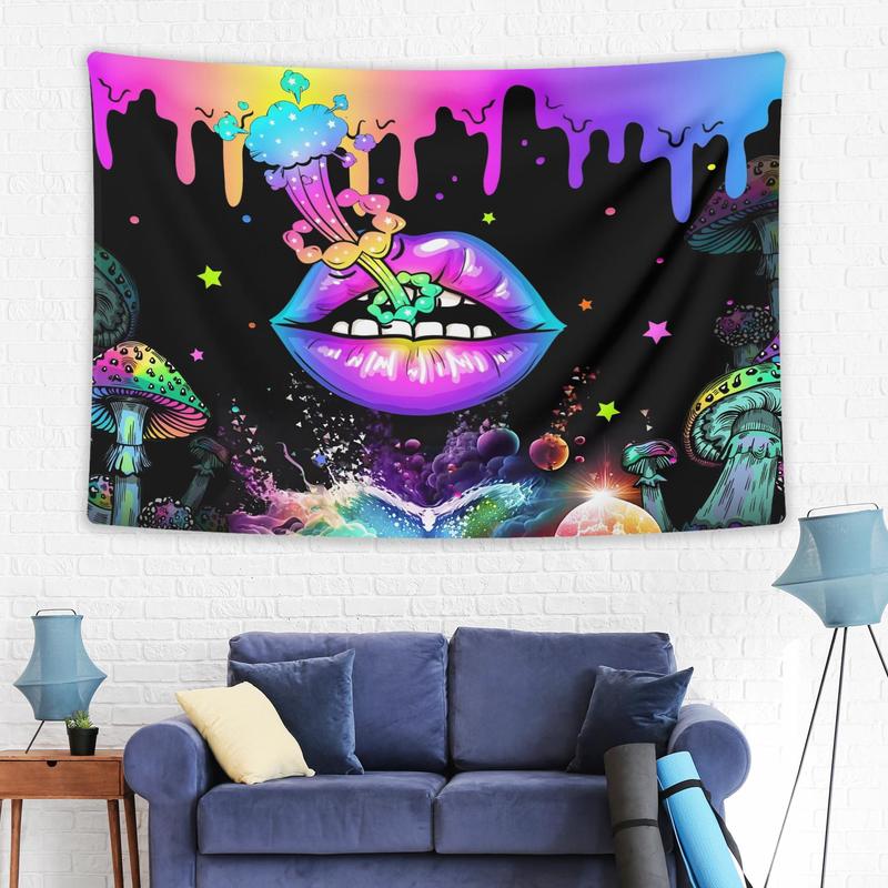 Lip & Mushroom Pattern Tapestry, 1 Count Wall Hanging Decor, Wall Art for Home Living Room Bedroom Accessories