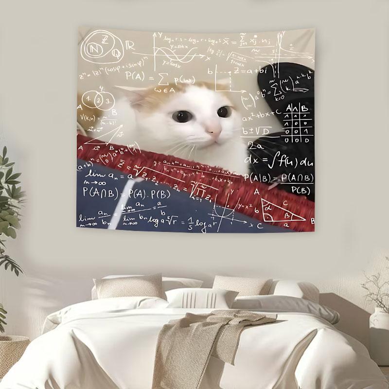 Cute Cat Pattern Tapestry, 1 Count Aesthetic Wall Hanging Decor, Wall Hanging Decor for Home Living Room Bedroom Office