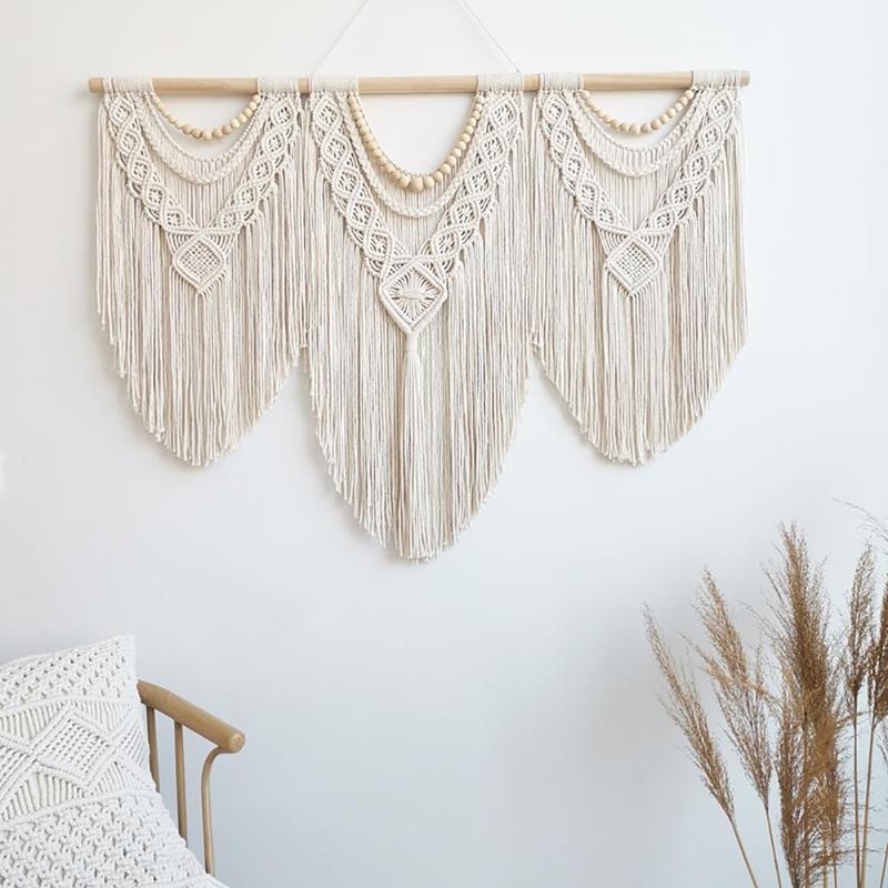 Macrame Wall Hanging Large- Boho Wall Decor- large wall art- Wall Decor Living Room- Macrame Tapestry Boho Decor for Bedroom (Wooden Bead)