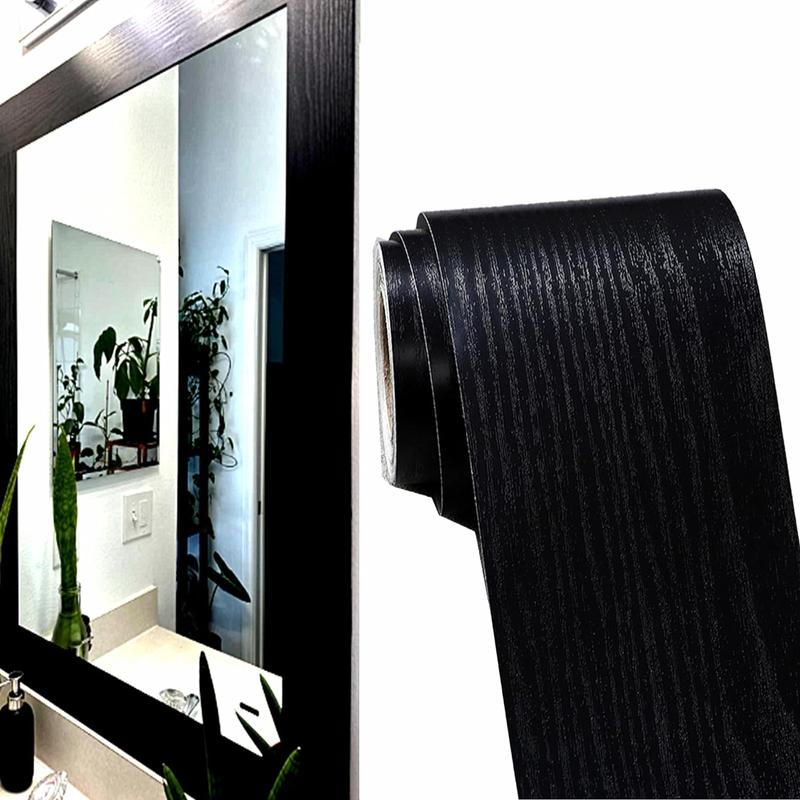 11 Yard Black Border Peel &Stick Black Wood Grain Wallpaper Border Removable Waterproof Bathroom Mirror Frame Sticker