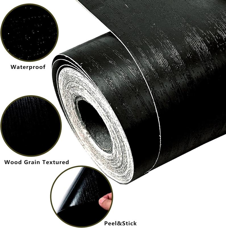 11 Yard Black Border Peel &Stick Black Wood Grain Wallpaper Border Removable Waterproof Bathroom Mirror Frame Sticker