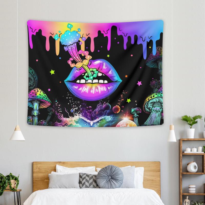 Lip & Mushroom Pattern Tapestry, 1 Count Wall Hanging Decor, Wall Art for Home Living Room Bedroom Accessories