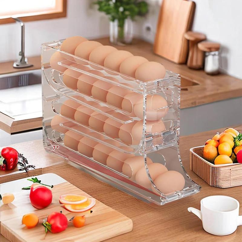 4 Tiers Egg Holder for Fridge， Automatic Egg Rolling Rack, 30 Eggs Storage Rack, Egg Distributor for Refrigerator, Egg Storage Rack for Kitchen