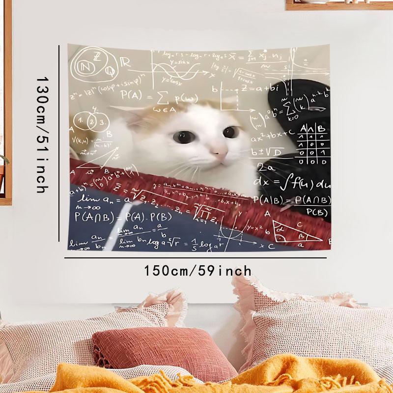 Cute Cat Pattern Tapestry, 1 Count Aesthetic Wall Hanging Decor, Wall Hanging Decor for Home Living Room Bedroom Office