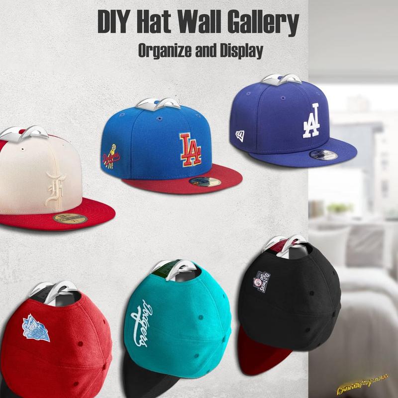 Baseball Hat Holder for Wall, Adhesive Hat Racks for Baseball Caps, Super Strong Hat Display Hooks, No Drilling Hat Organizer Men Boys Bedroom Accessories, Clear, Pack of 10