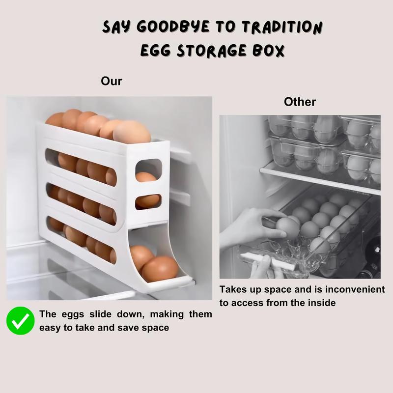 4 Tiers Egg Holder for Fridge， Automatic Egg Rolling Rack, 30 Eggs Storage Rack, Egg Distributor for Refrigerator, Egg Storage Rack for Kitchen