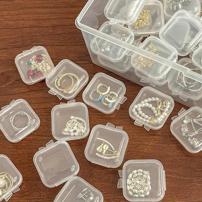 Multifunctional Clear Jewelry Mini Storage Box, 10pcs Portable Plastic Jewelry Organizer,  Storage Organizer,  Dustproof Organizer with Lid for Earring Necklace, Summer Gift