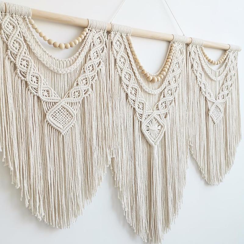 Macrame Wall Hanging Large- Boho Wall Decor- large wall art- Wall Decor Living Room- Macrame Tapestry Boho Decor for Bedroom (Wooden Bead)