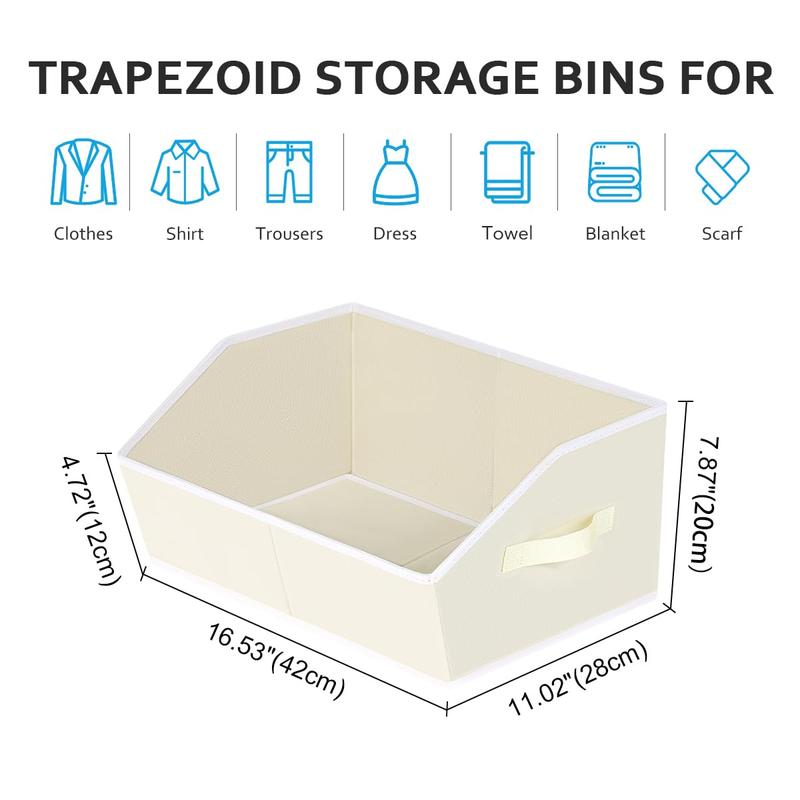 6 pack Storage Bins for Closet,  Large Trapezoid Storage Bins with Handles, Linen Closet Organizers and Storage Boxes