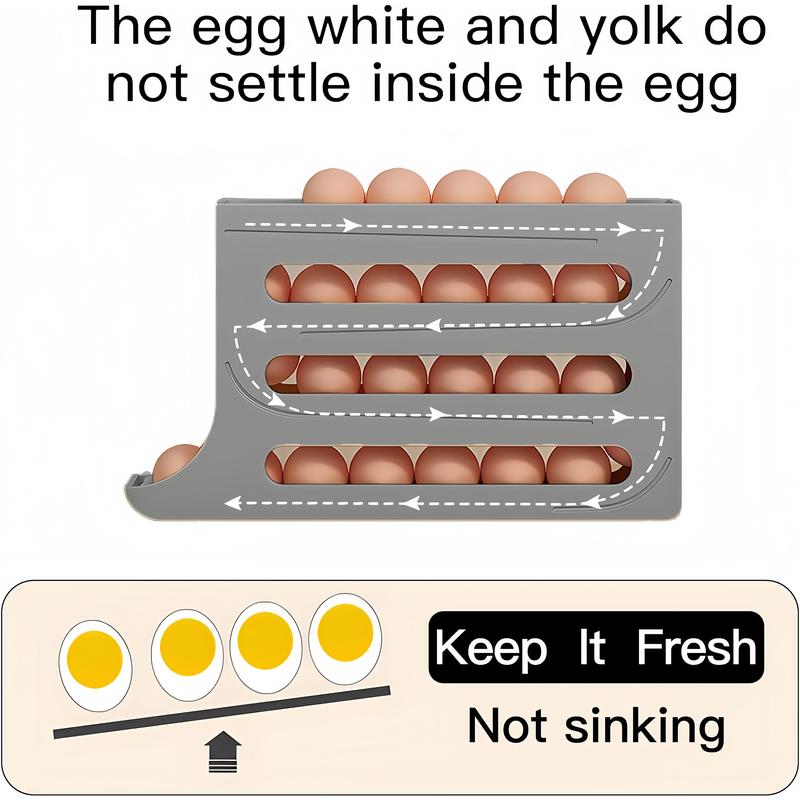 4 Tiers Egg Holder for Fridge， Automatic Egg Rolling Rack, 30 Eggs Storage Rack, Egg Distributor for Refrigerator, Egg Storage Rack for Kitchen