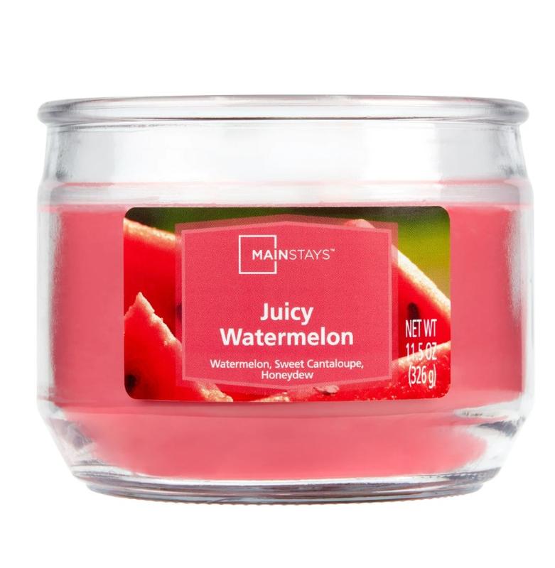 Mainstays Juicy Watermelon Scented 3-Wick Glass Jar Candle, 11.5 oz