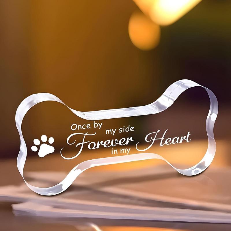 Acrylic Dog Memorial Plaque, Pet Paw Print Pattern Bone Shaped Desktop Ornament, Pet Sympathy Gift, Pet Loss Gift, Home Decor for Pet Lovers