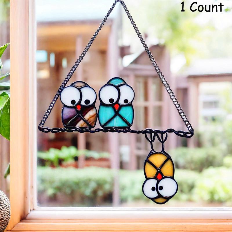 Owl Design Acrylic Window Hanging, 1 Count Lovely Bird Suncatcher for Hanging Ornament, Window Decor for Home Bathroom Balcony Garden Office