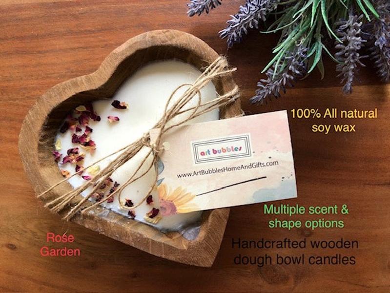 Candle Heart Wood Dough Bowl Candle 100% Natural Soy Wax Candle Birthday Mothers Day Gift Christmas Valentine Wedding Anniversary Retirement