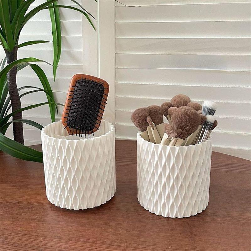 360 Degree Rotation Makeup Brush Holder, Modern Geometric Design Makeup Box, Multi-grid Multi-functional Desktop Cosmetic Organizer