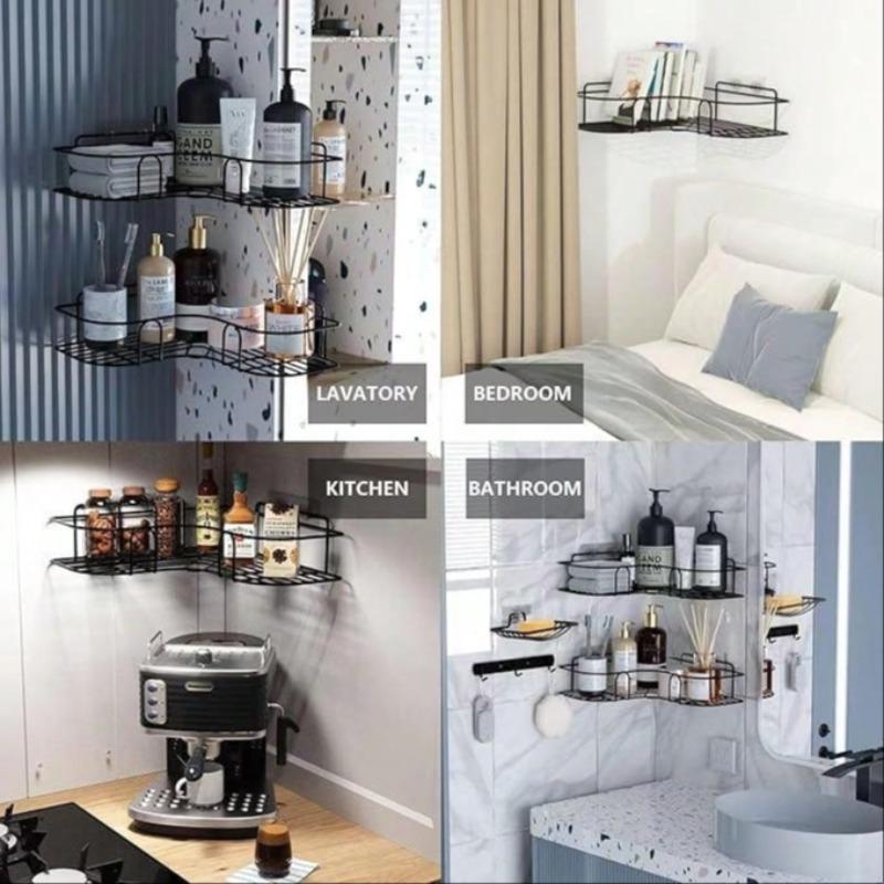 Wall Mounted Bathroom Storage Rack, Punch Free Corner Shower Rack, Bathroom Accessories, Home Organizer for Bathroom, Kitchen, Living Room