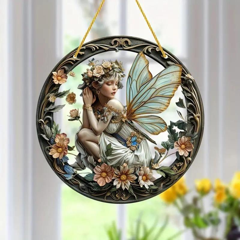 Flower & Fairy Pattern Hanging Decor, Acrylic Hanging Ornament, Window Hanging Decor, Home Decor for Living Room Bedroom