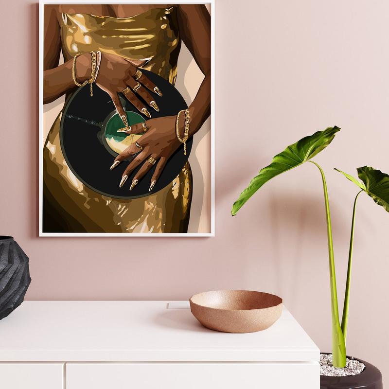 Gold Dress Art, Music Wall Art, Black Woman Art, Black Art, Wall Art, Gold Wall Art, Women Art, Room Decor