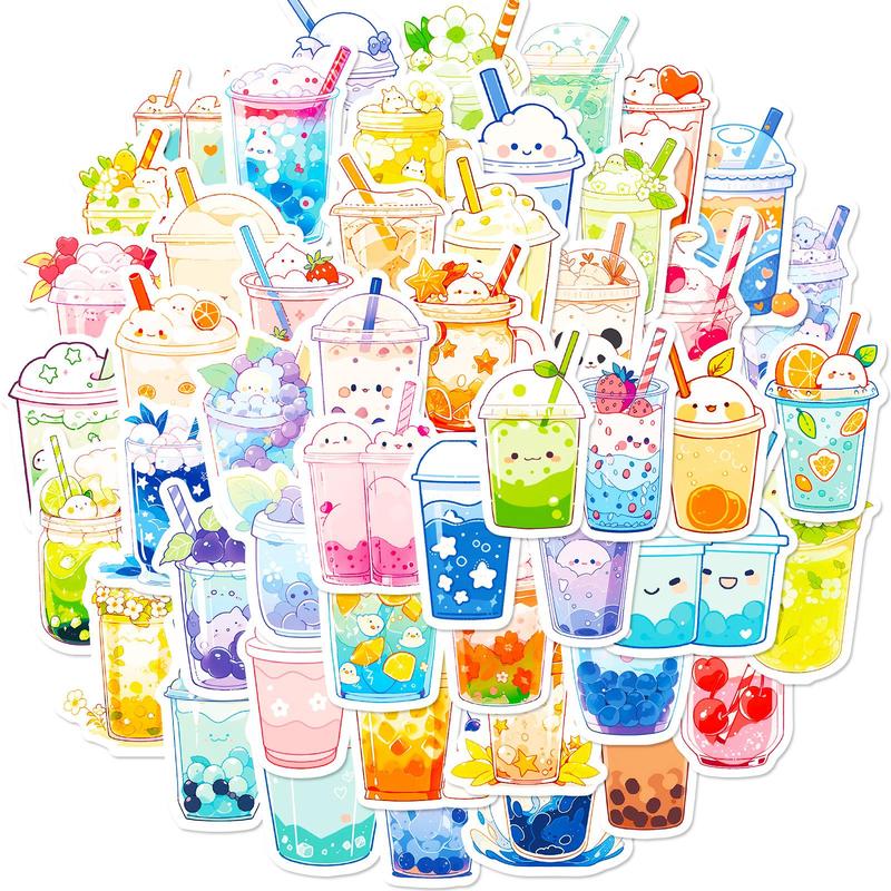 50pcs Cartoon Water Cup Drink Bottle Pattern Sticker, Decorative Collage Decal, DIY Decorative Sticker For Stationery Computer Water Bottle Skateboard