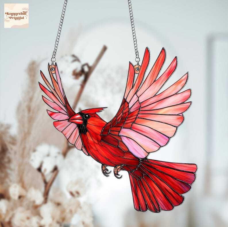 Red Cardinal Suncatcher, Cardinal Acrylic Window Hanging, Bird Lover Gift, Bird Memorial Gift for Christmas, Cardinal Lover Gift