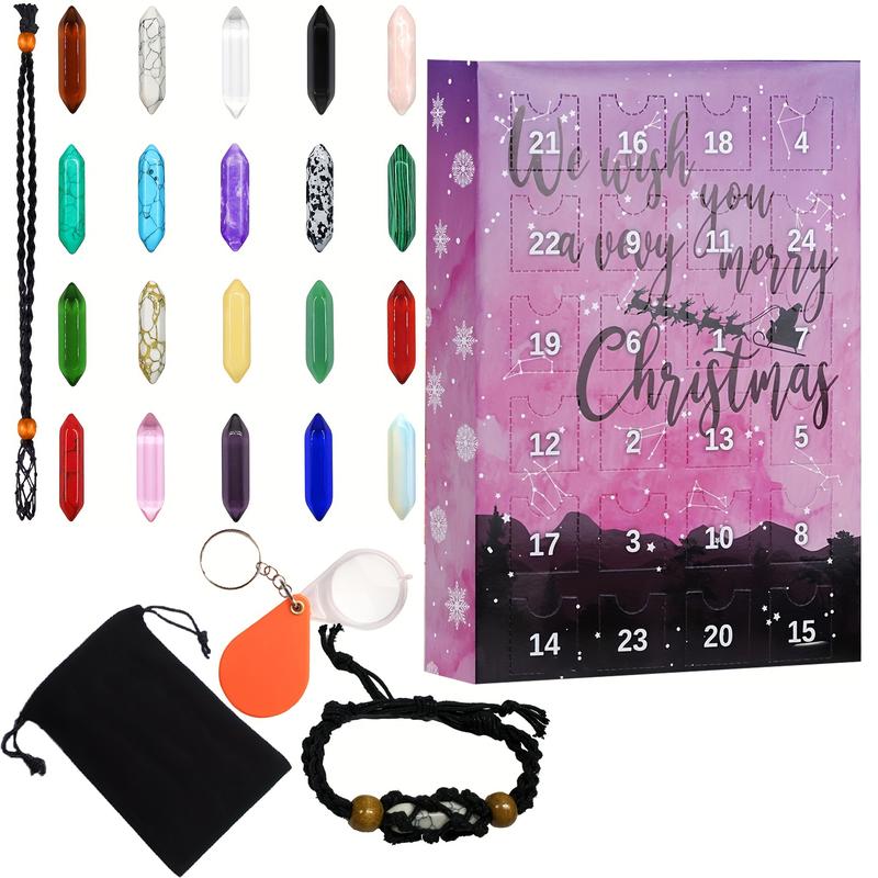 Christmas Advent Calendar, Creative Stone Gift with Necklace Holder, Magnifying Glass and Storage Bag - Great Christmas Countdown Gift for Parents, Friends and Family