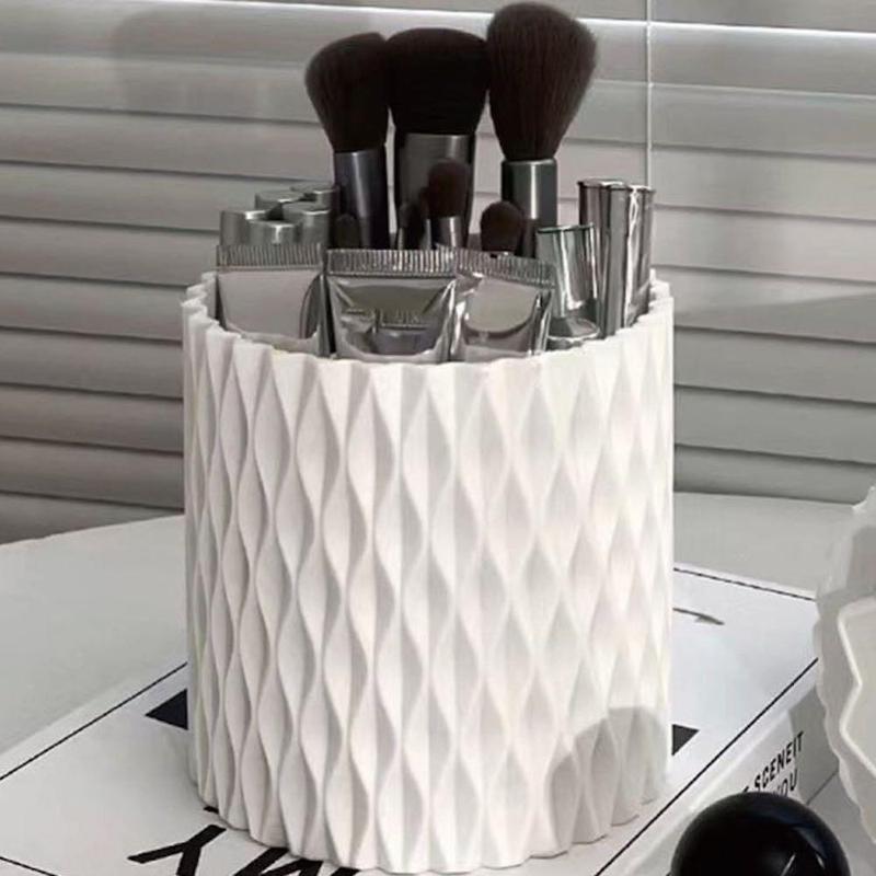 360 Degree Rotation Makeup Brush Holder, Modern Geometric Design Makeup Box, Multi-grid Multi-functional Desktop Cosmetic Organizer