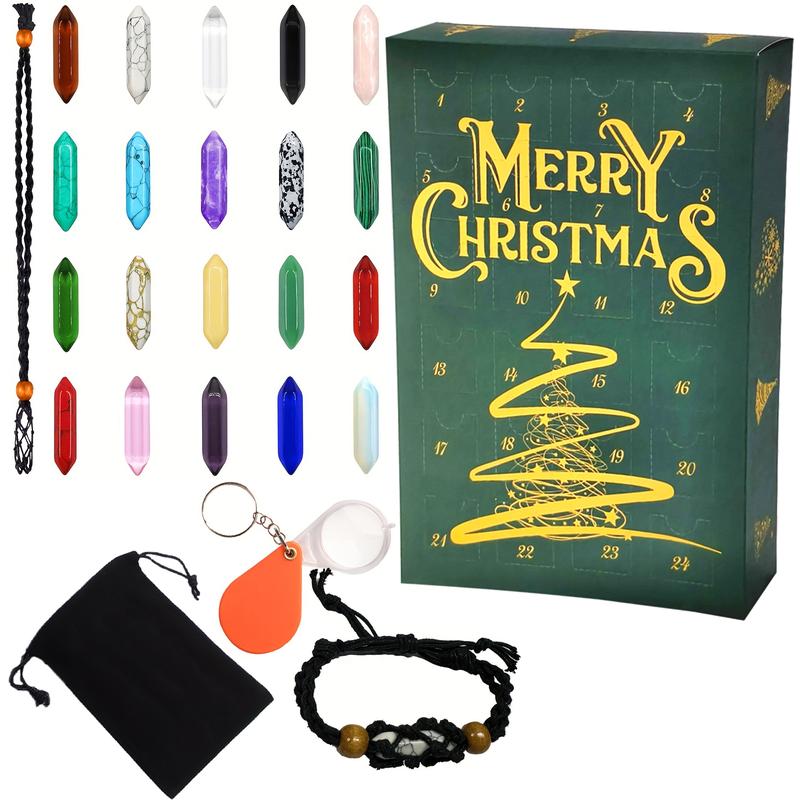 Christmas Advent Calendar, Creative Stone Gift with Necklace Holder, Magnifying Glass and Storage Bag - Great Christmas Countdown Gift for Parents, Friends and Family