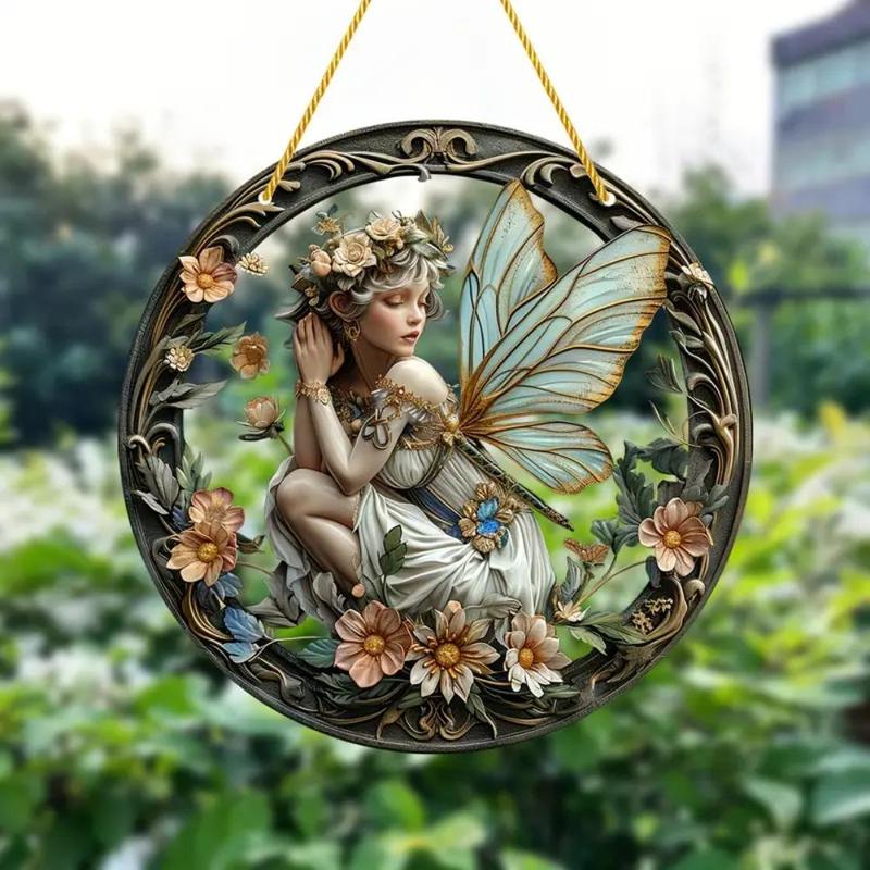 Flower & Fairy Pattern Hanging Decor, Acrylic Hanging Ornament, Window Hanging Decor, Home Decor for Living Room Bedroom