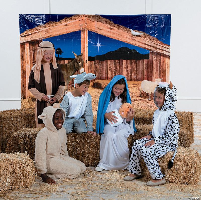 9 Ft. x 6 Ft. Nativity Stable Scene with Animals Plastic Backdrop - 3 Pc.