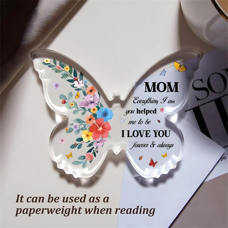 Butterfly Shaped Clear Acrylic Ornament, Flower & Letter Pattern Decorative Craft, Spring Decor 2024, Creative Gift for Mother, Desktop Ornament, Room Decor