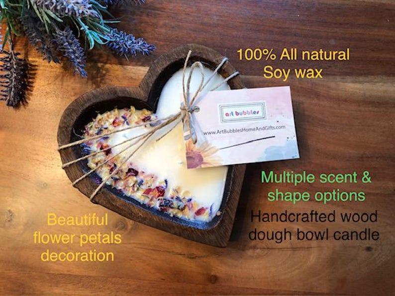 Candle Heart Wood Dough Bowl Candle 100% Natural Soy Wax Candle Birthday Mothers Day Gift Christmas Valentine Wedding Anniversary Retirement