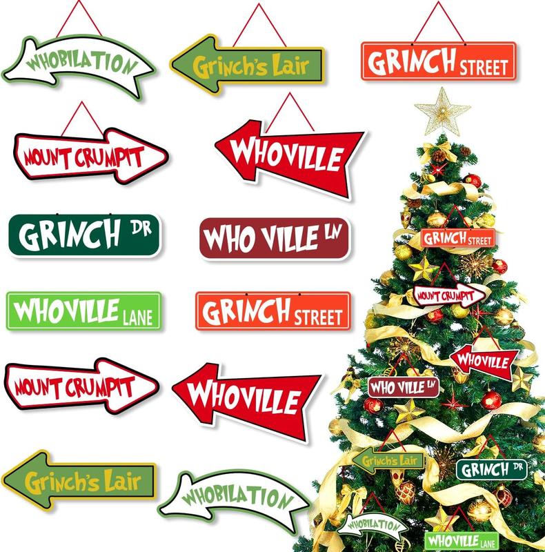 Christmas Tree ations Greench's Christmas Ornament Paper Cards Hanging  Whoville Christmas Tree ations for Winter Christmas Furry Greench's Lair Themed Party Favor 16 count