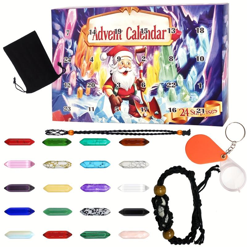 Christmas Advent Calendar, Creative Stone Gift with Necklace Holder, Magnifying Glass and Storage Bag - Great Christmas Countdown Gift for Parents, Friends and Family