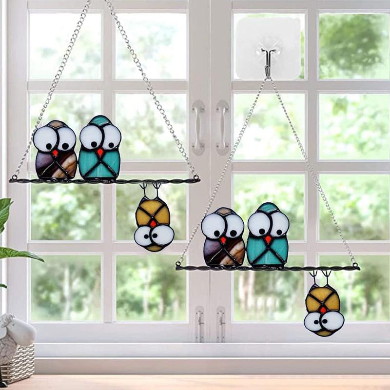 Owl Design Acrylic Window Hanging, 1 Count Lovely Bird Suncatcher for Hanging Ornament, Window Decor for Home Bathroom Balcony Garden Office