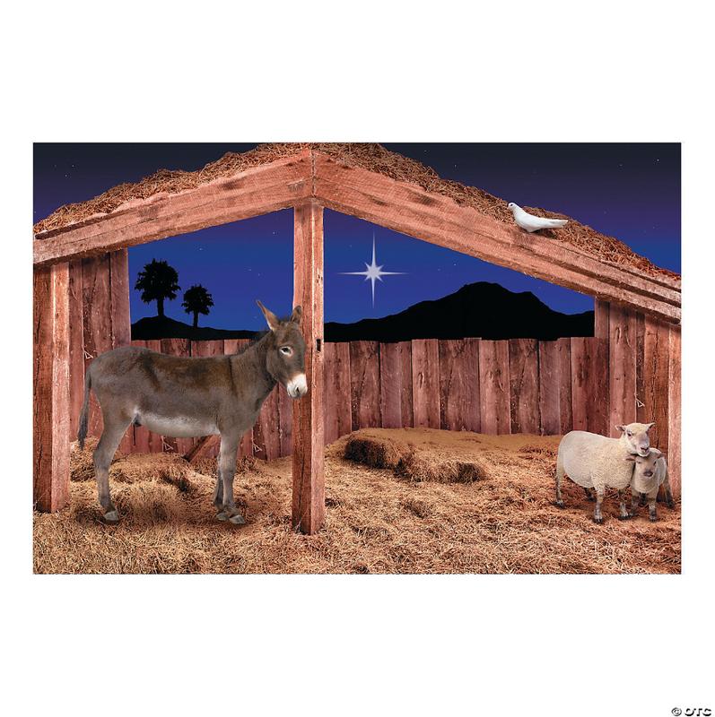 9 Ft. x 6 Ft. Nativity Stable Scene with Animals Plastic Backdrop - 3 Pc.