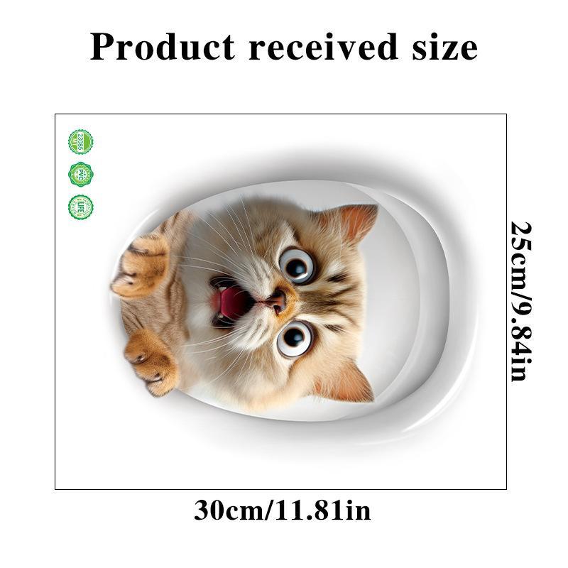 Cute Cartoon Cat Pattern Toilet Sticker, 3 Counts 3D Cat Pattern Toilet Lid Sticker, Decorative Sticker for Home Bathroom