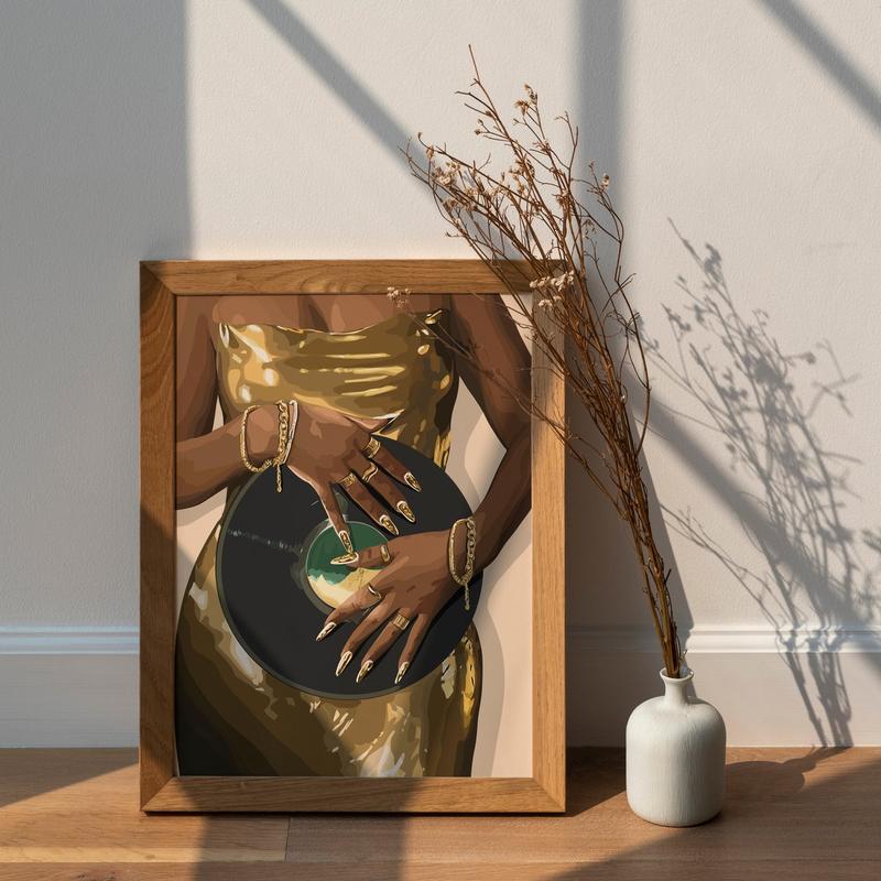 Gold Dress Art, Music Wall Art, Black Woman Art, Black Art, Wall Art, Gold Wall Art, Women Art, Room Decor