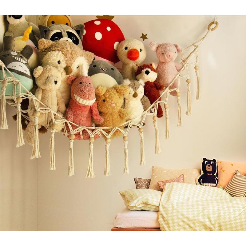 Stuffed Animal Storage - Corner Stuffed Animal Hammock! Cute Plushie Net Hanging Organizers for Girls. Boho Room & Bedroom Decor. Cotton Wall