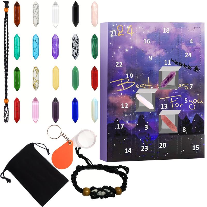 Christmas Advent Calendar, Creative Stone Gift with Necklace Holder, Magnifying Glass and Storage Bag - Great Christmas Countdown Gift for Parents, Friends and Family