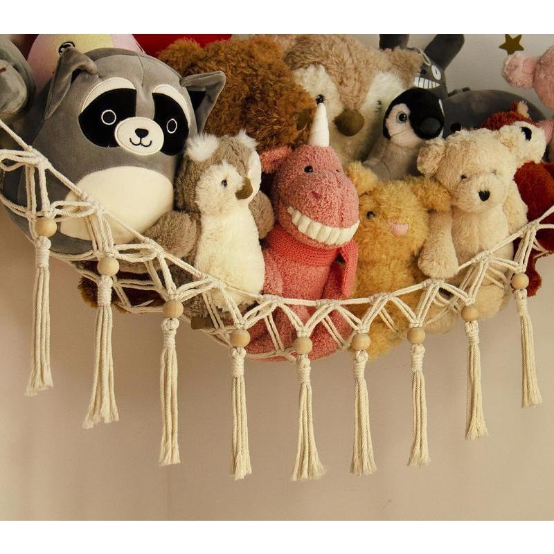 Stuffed Animal Storage - Corner Stuffed Animal Hammock! Cute Plushie Net Hanging Organizers for Girls. Boho Room & Bedroom Decor. Cotton Wall