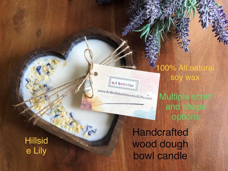 Candle Heart Wood Dough Bowl Candle 100% Natural Soy Wax Candle Birthday Mothers Day Gift Christmas Valentine Wedding Anniversary Retirement