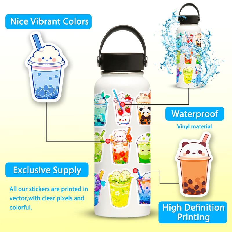 50pcs Cartoon Water Cup Drink Bottle Pattern Sticker, Decorative Collage Decal, DIY Decorative Sticker For Stationery Computer Water Bottle Skateboard