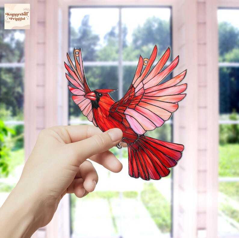 Red Cardinal Suncatcher, Cardinal Acrylic Window Hanging, Bird Lover Gift, Bird Memorial Gift for Christmas, Cardinal Lover Gift