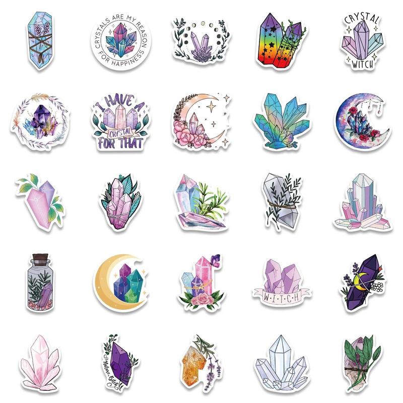 50pcs Gem Crystal Series Graffiti Stickers, Waterproof Self Adhesive Decor Paper, Decor Sticker for Gift Greeting Card Water Bottle Laptop Phone