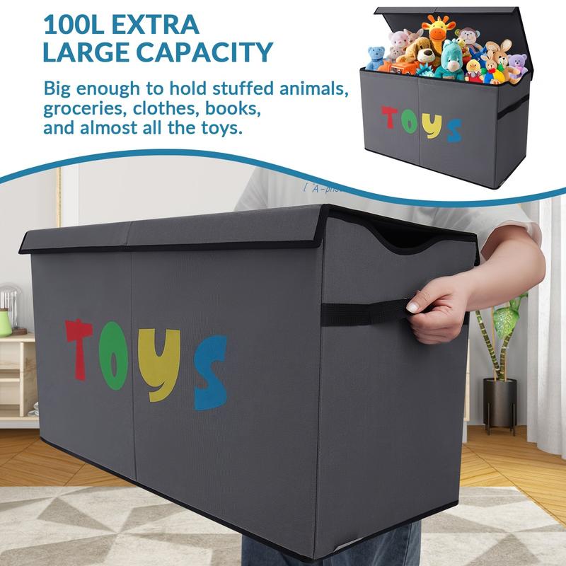 Kids Toy Box Chest - Extra Large Lightweight Collapsible Toy Storage Organizer Boxes Bins Baskets for Kids, Boys, Girls, Nursery Room, Playroom, Closet Home Storage Boxes With Big Handles For Nursery, Playroom, 26.8