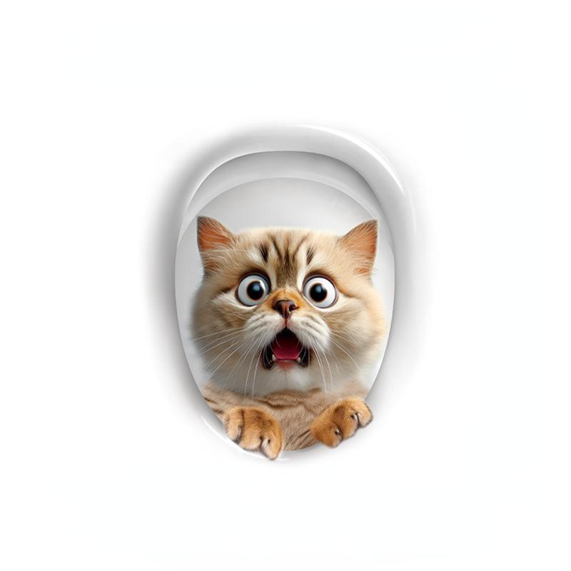 Cute Cartoon Cat Pattern Toilet Sticker, 3 Counts 3D Cat Pattern Toilet Lid Sticker, Decorative Sticker for Home Bathroom