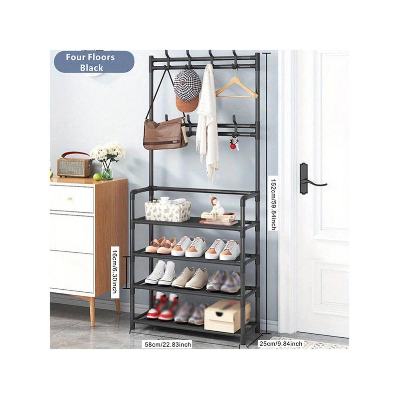 1 Entry Shoe Rack, Clothes Rack, Living Room Shoe And Hat Storage Rack With Hooks, Corridor Storage Rack For Shoes, Clothes, Hats, Bags, Books, Home Accessories