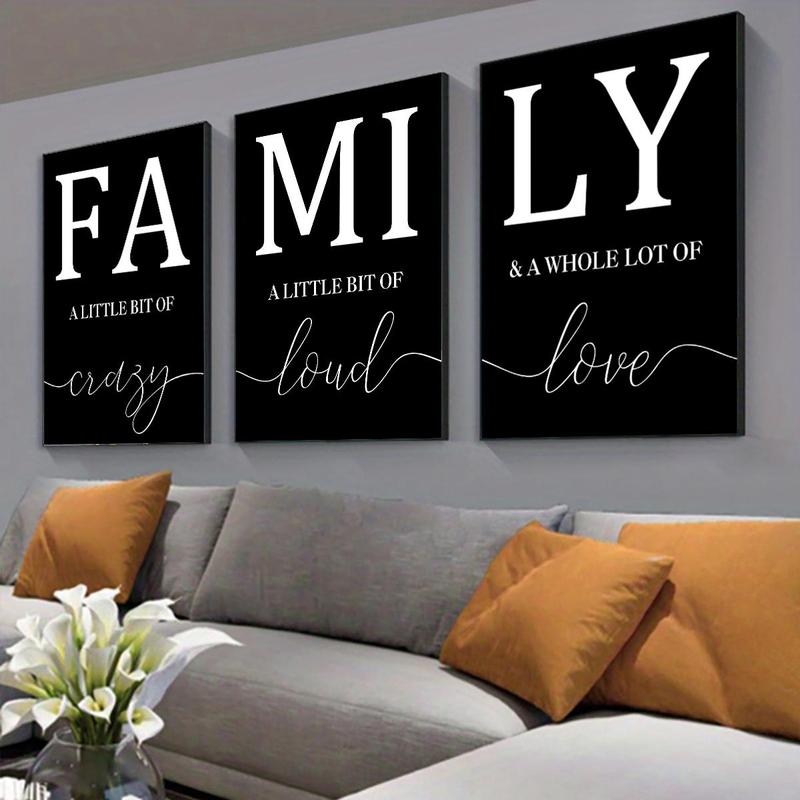 Family Themed Canvas Poster without Frame, 3 Counts set Modern Simple Wall Art Painting, Wall Art Decor for Home Living Room Bedroom Office