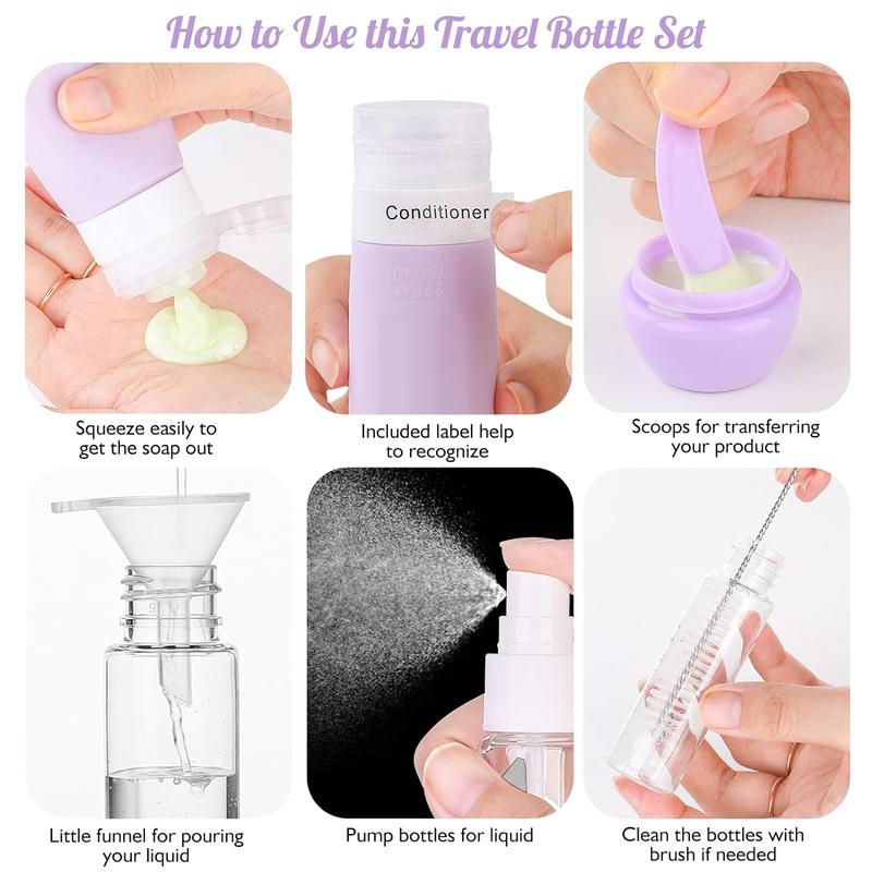 16 Pcs Silicone Bottles Set, Leak-Proof Design, Travel Size, TSA Approved for Toiletries, Portable Containers and Gifts for Women